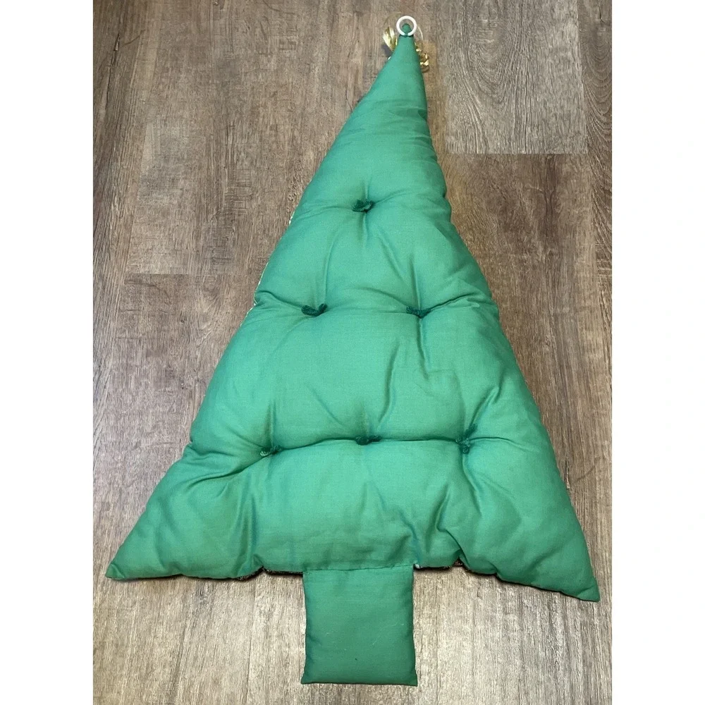VTG Handmade Christmas Wreath & Tree Holiday Print Cottage Core Quilted Stuffed